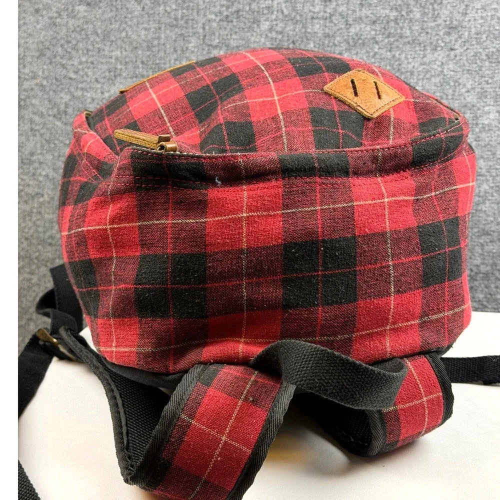 Vintage LL Bean Buffalo Plaid Backpack Red Black Wool Canvas Laptop Daypack EUC